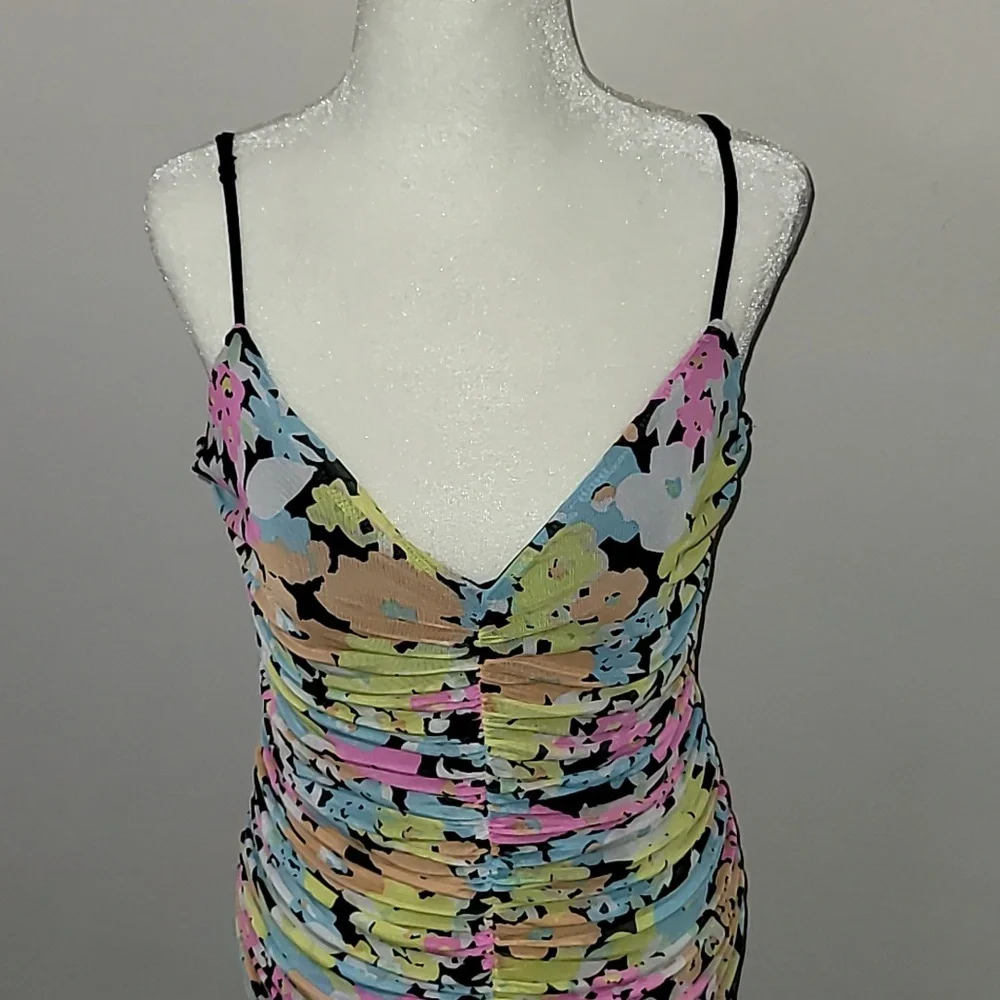 ARFM Ruched Mesh Midi Slipdress in Sky Floral Size Large NWT - Picture 4 of 15